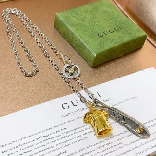 Gucci Silver Gold Chain Dual-Charm Pendant Necklace