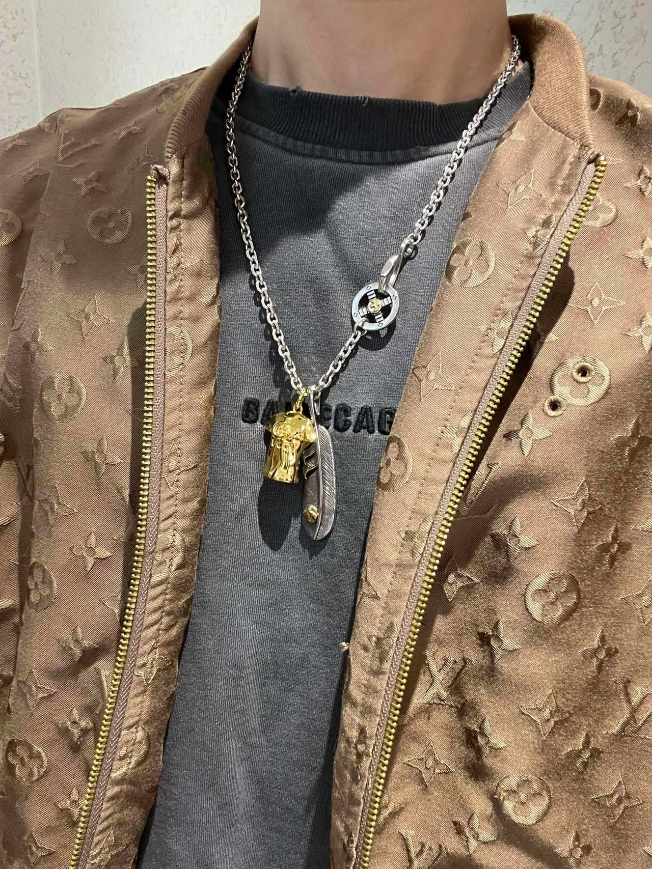 Gucci Silver Gold Chain Dual-Charm Pendant Necklace 2