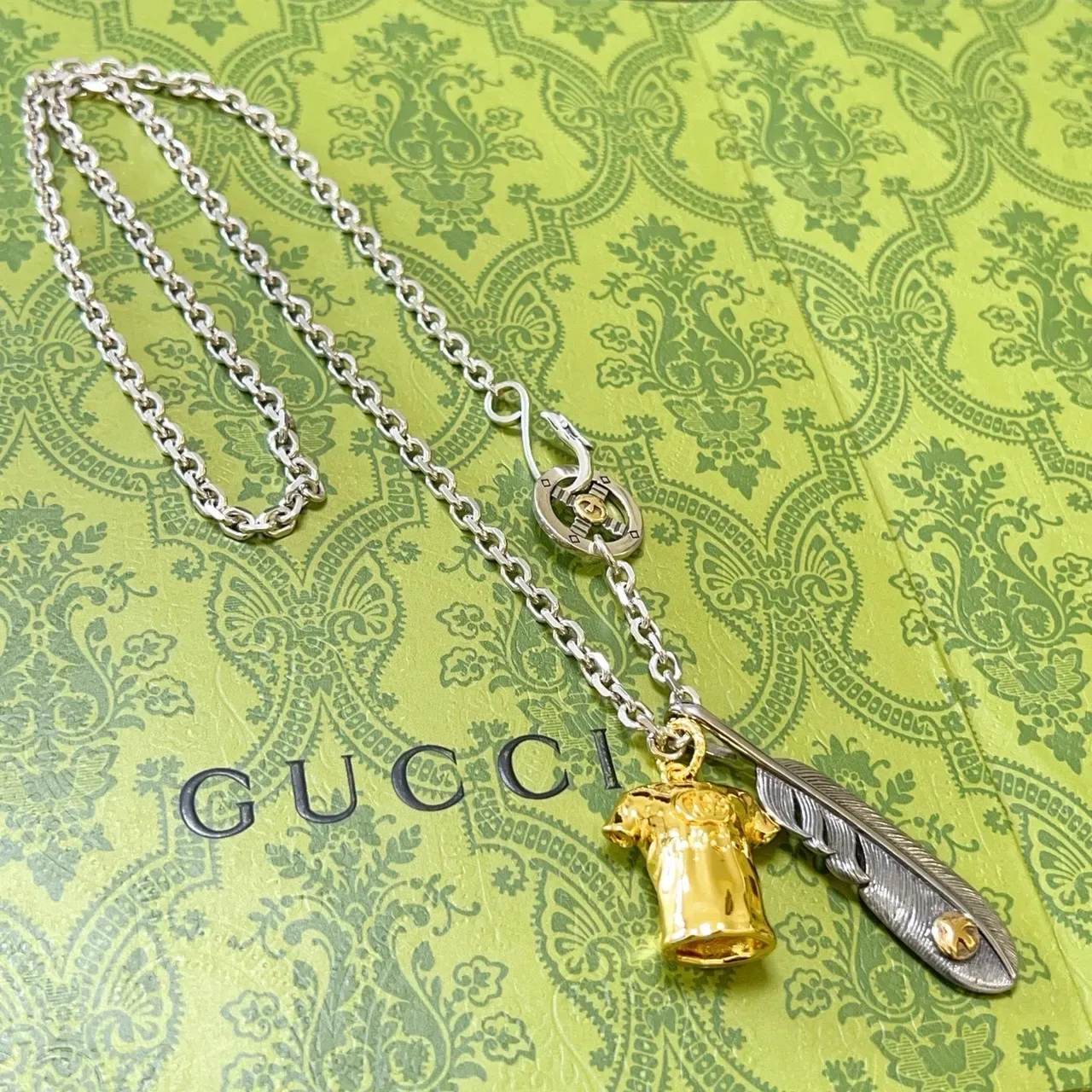 Gucci Silver Gold Chain Dual-Charm Pendant Necklace 4
