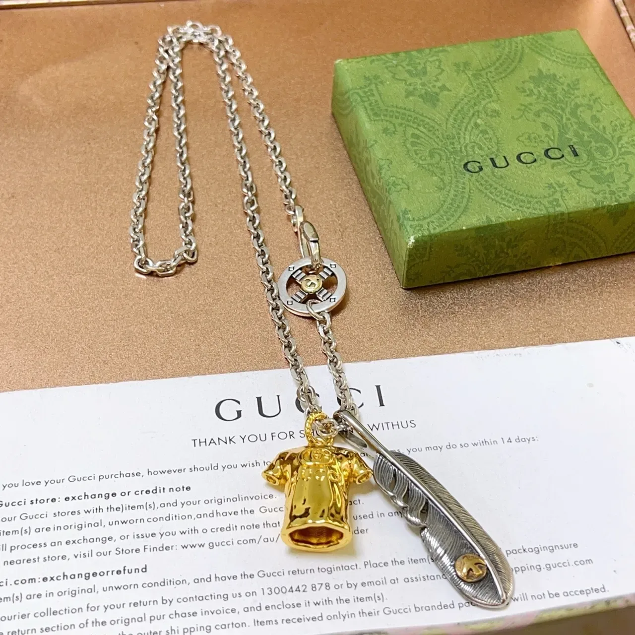 Gucci Silver Gold Chain Dual-Charm Pendant Necklace 6