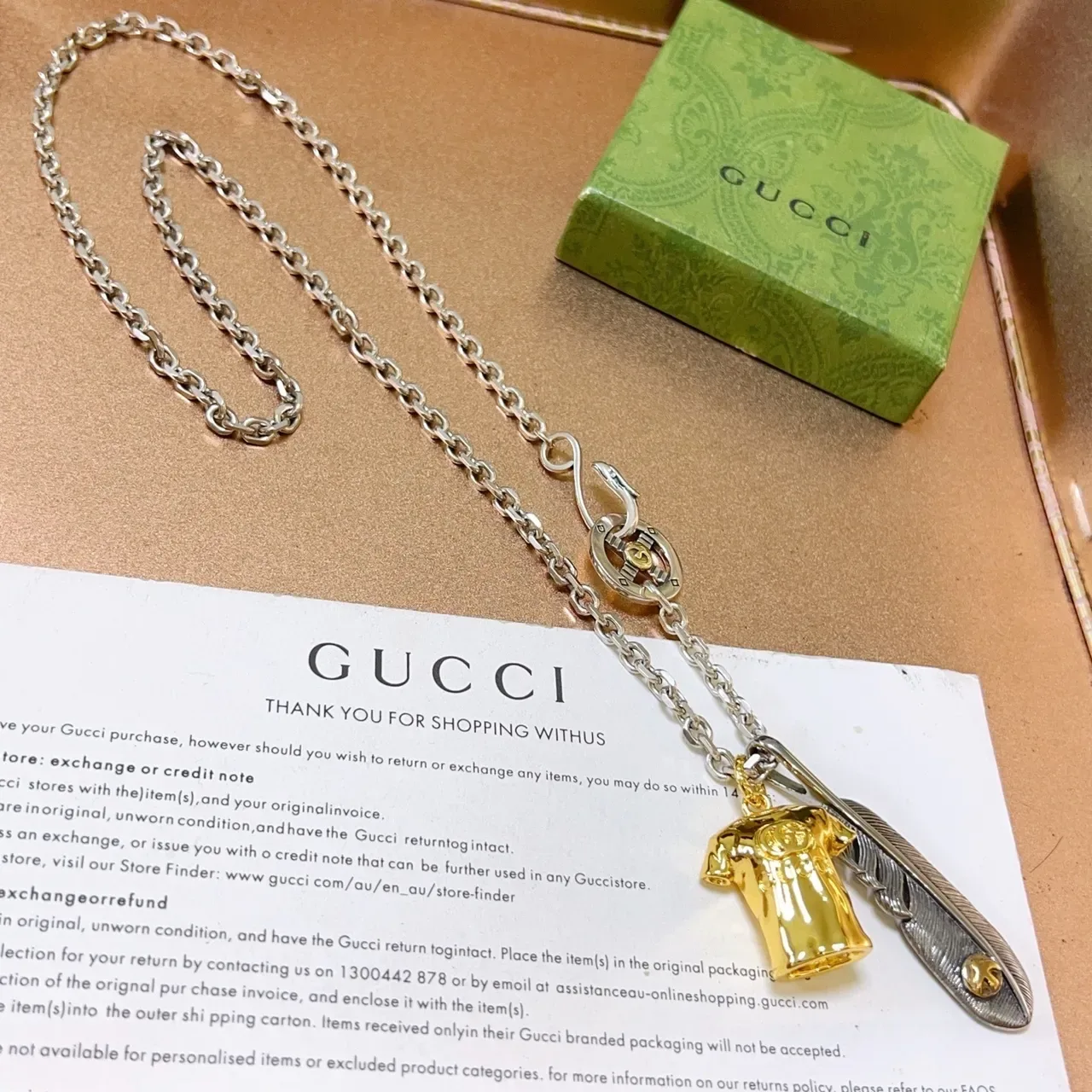 Gucci Silver Gold Chain Dual-Charm Pendant Necklace 9