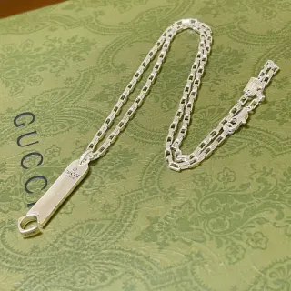 Gucci Silver Rectangular Pendant Necklace