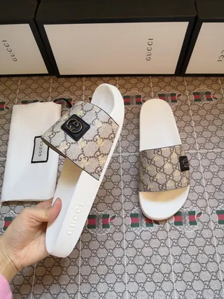 Gucci Slide Beige GG Monogram White Sole Slippers 2