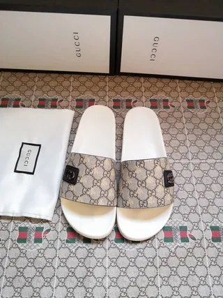 Gucci Slide Beige GG Monogram White Sole Slippers 4