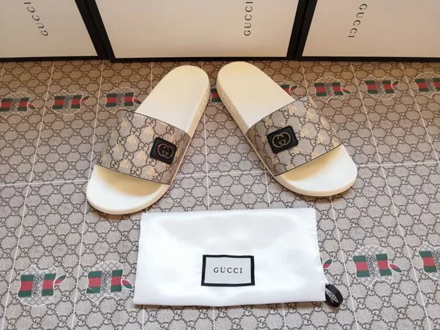 Gucci Slide Beige GG Monogram White Sole Slippers 6