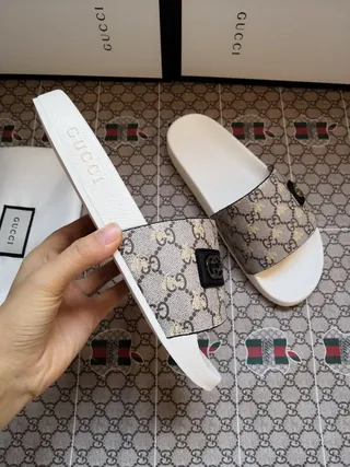 Gucci Slide Beige GG Monogram White Sole Slippers 7