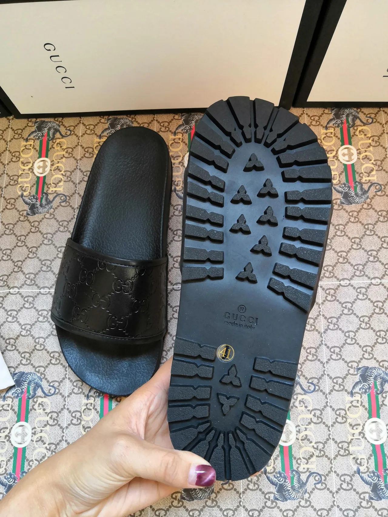 Gucci Slide Black Embossed GG Monogram Slippers 2
