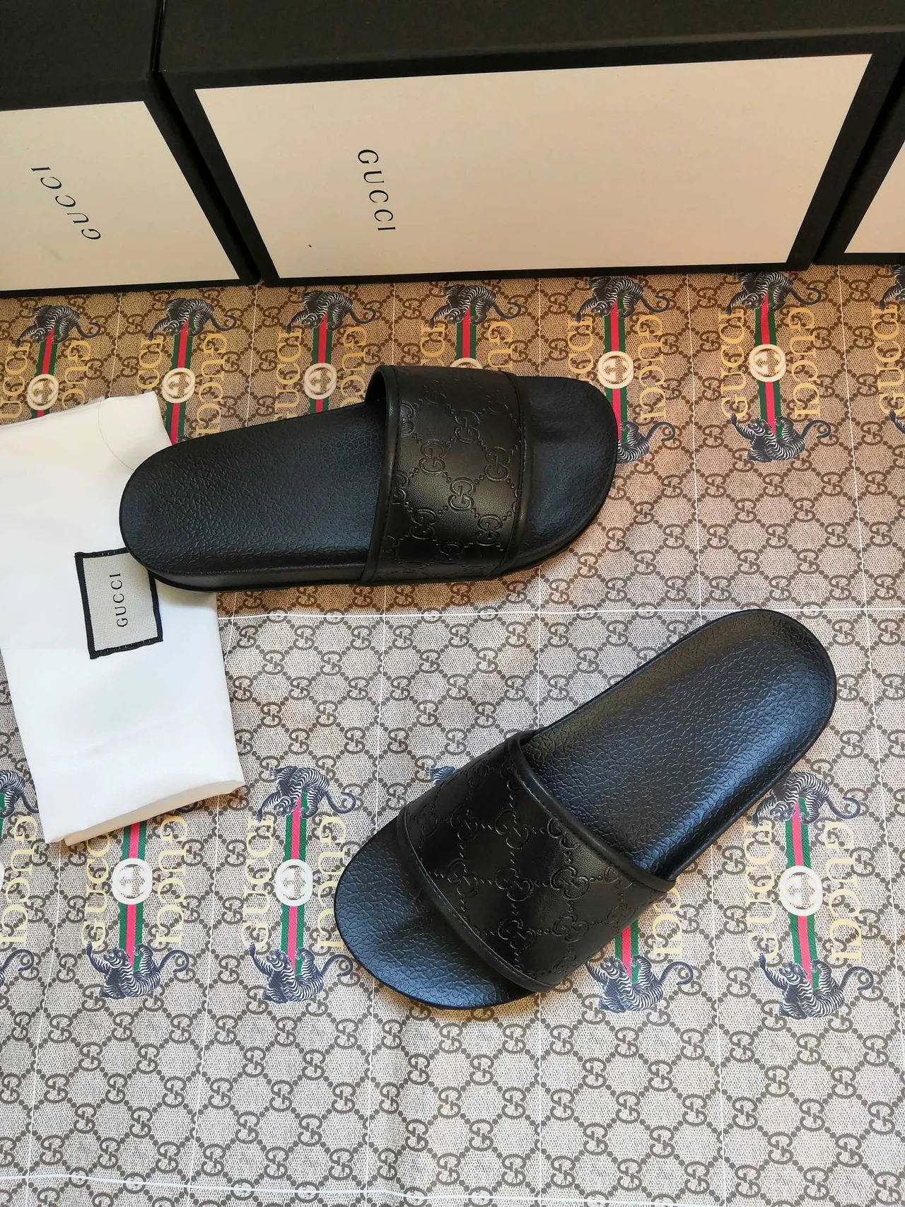 Gucci Slide Black Embossed GG Monogram Slippers 3