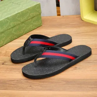 Gucci Slide Black Red GG Monogram Sole Web Stripe Strap Slippers
