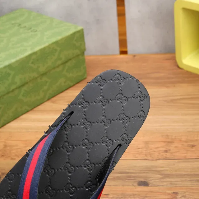 Gucci Slide Black Red GG Monogram Sole Web Stripe Strap Slippers 5