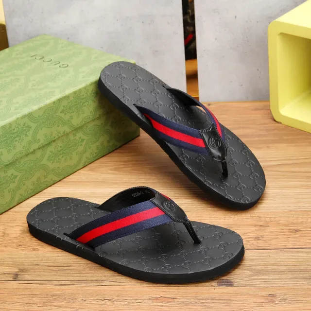 Gucci Slide Black Red GG Monogram Sole Web Stripe Strap Slippers 7