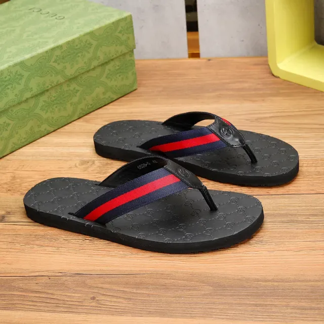 Gucci Slide Black Red GG Monogram Sole Web Stripe Strap Slippers 8