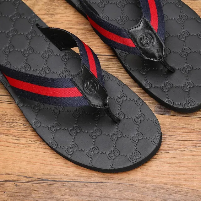 Gucci Slide Black Red GG Monogram Sole Web Stripe Strap Slippers 9
