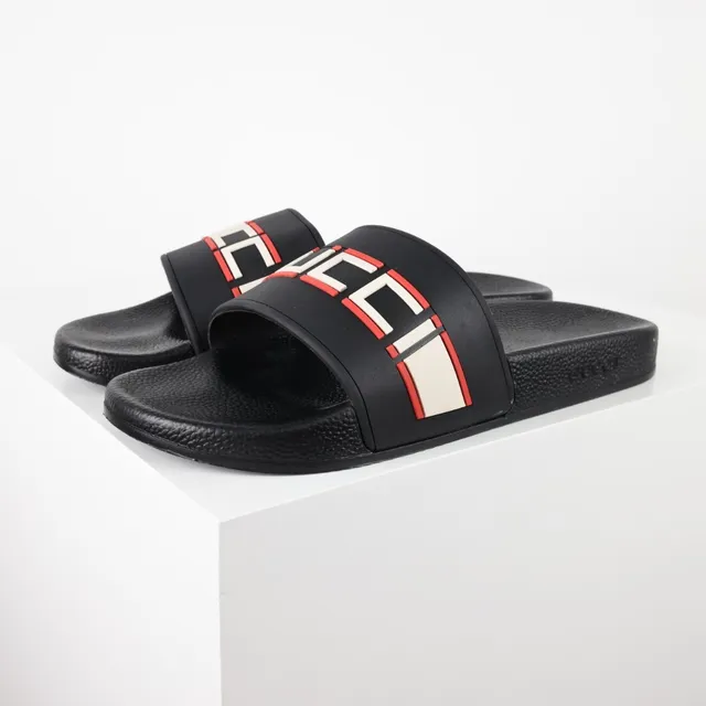 Gucci Slide Black Red Molded Rubber Wide Strap Slippers 2