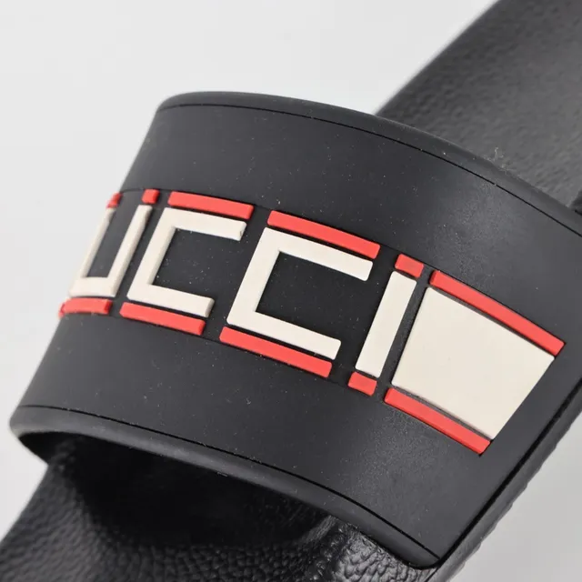 Gucci Slide Black Red Molded Rubber Wide Strap Slippers 6