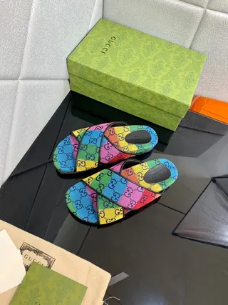 Gucci Slide Rainbow GG Monogram Slippers 9