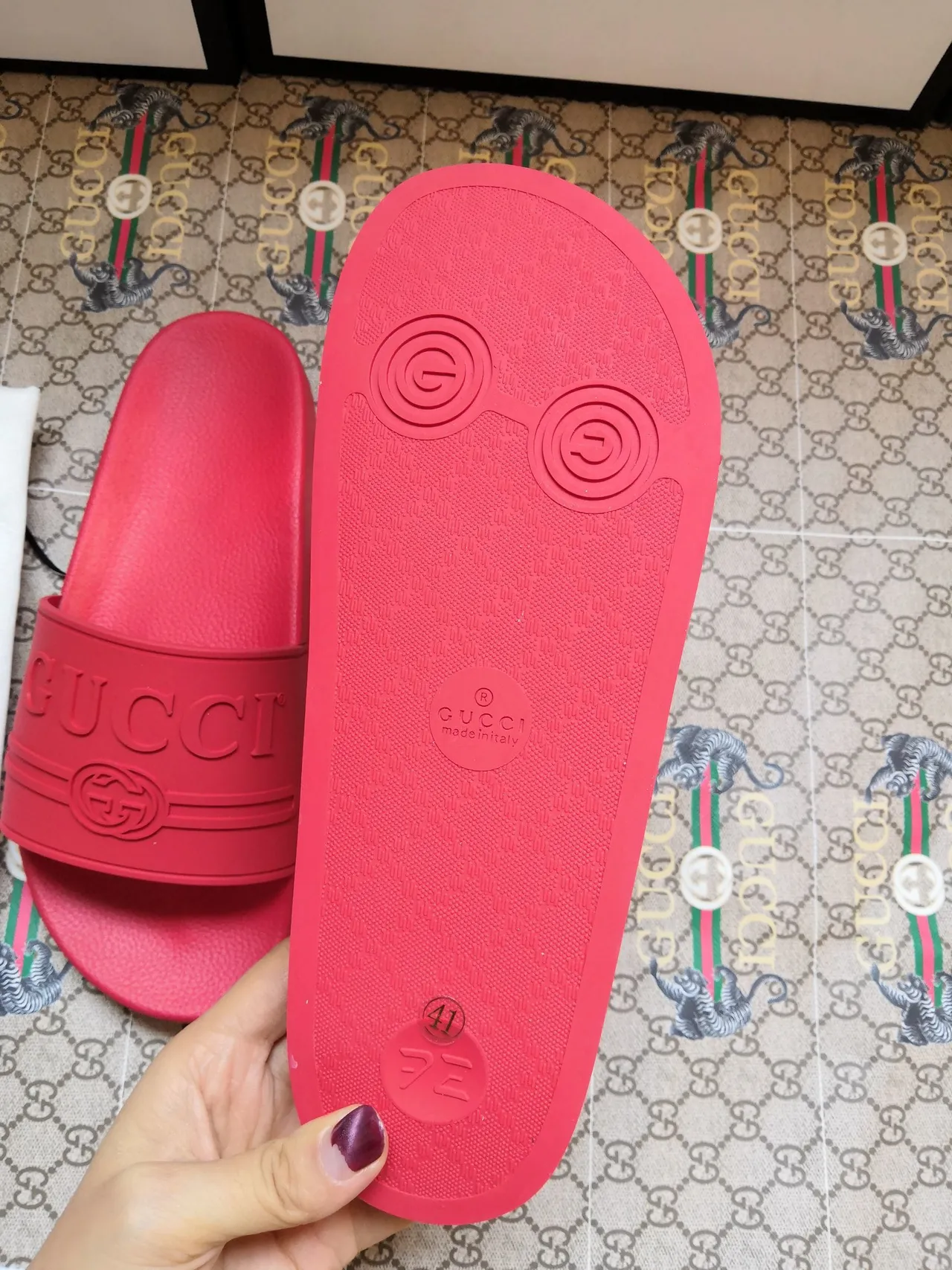 Gucci Slide Red Molded Rubber Slippers 2