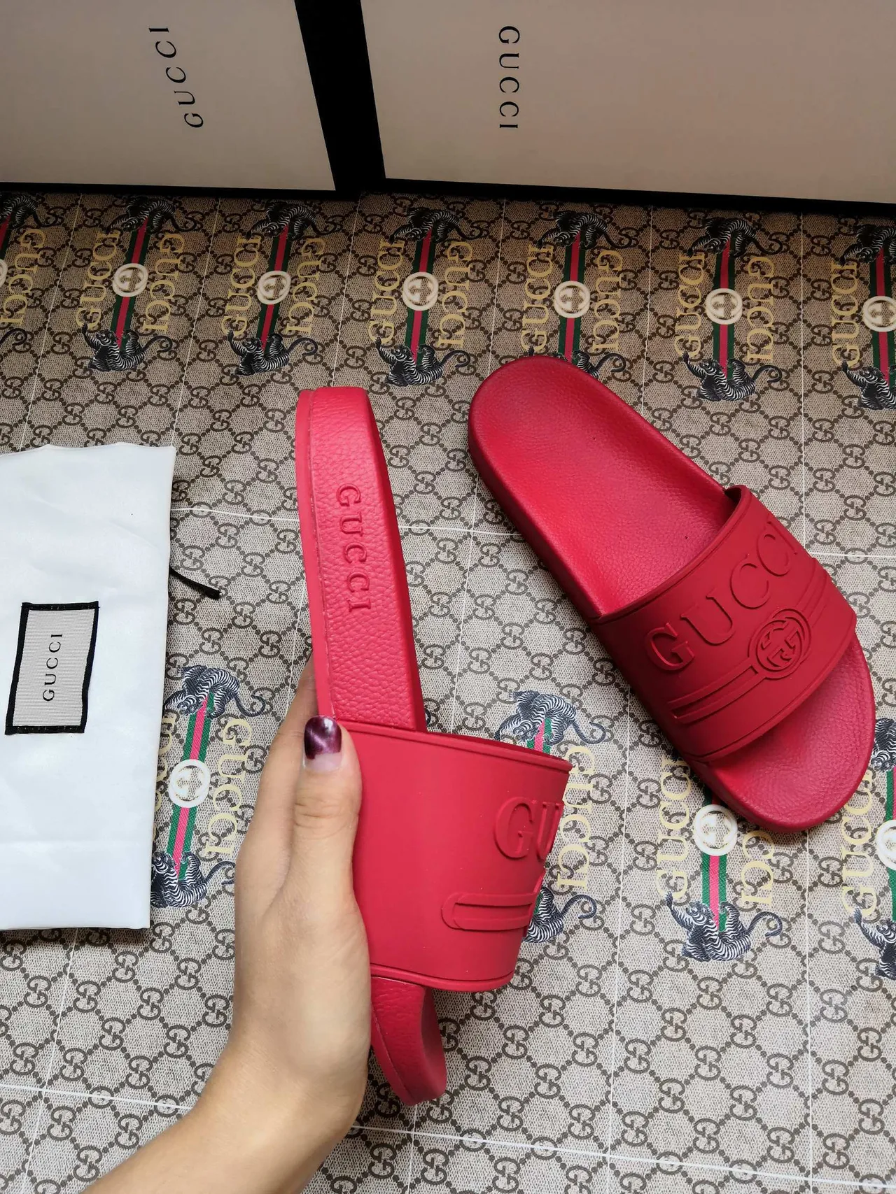 Gucci Slide Red Molded Rubber Slippers 5