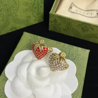 Gucci Strawberry Crystal-Encrusted Gold-Tone Rings