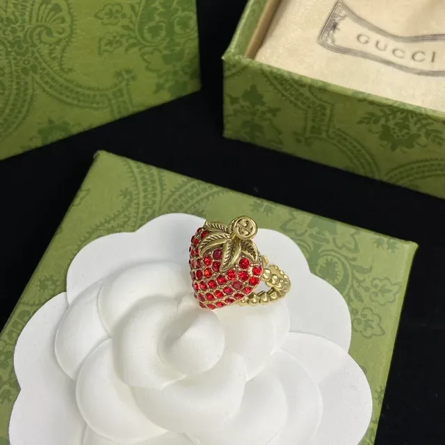 Gucci Strawberry Crystal-Encrusted Gold-Tone Rings 5