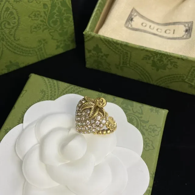 Gucci Strawberry Crystal-Encrusted Gold-Tone Rings 6