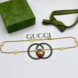 Gucci Strawberry Enamel Pendant Gold-Tone Chain Necklace