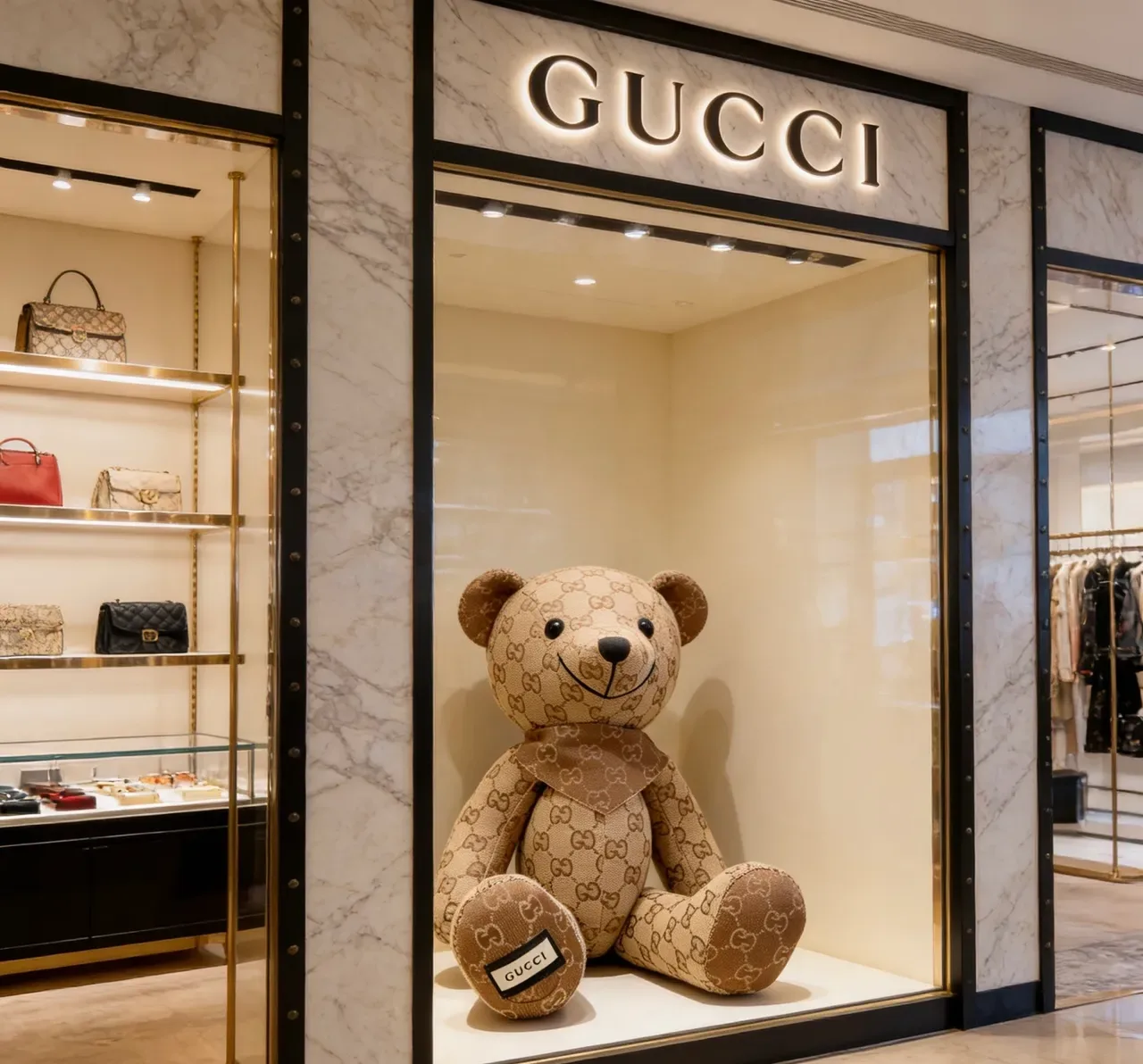 Gucci Teddy Bear Beige Brown GG Monogram Canvas Plush Silhouette Handbag 3
