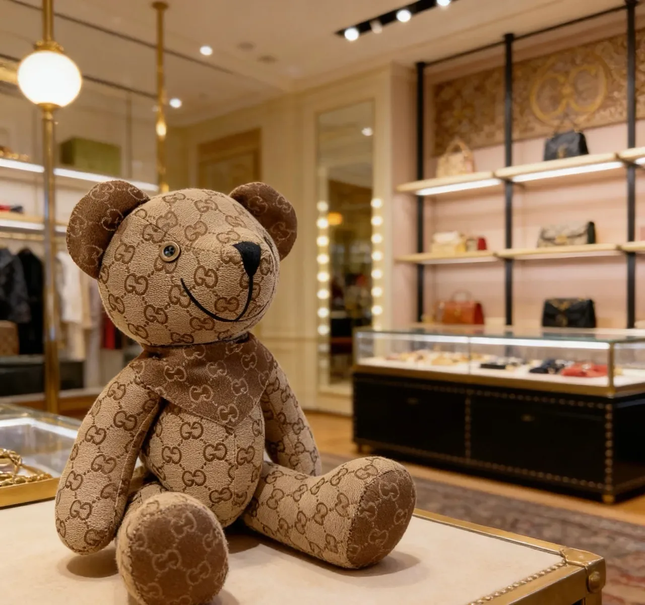 Gucci Teddy Bear Beige Brown GG Monogram Canvas Plush Silhouette Handbag 4