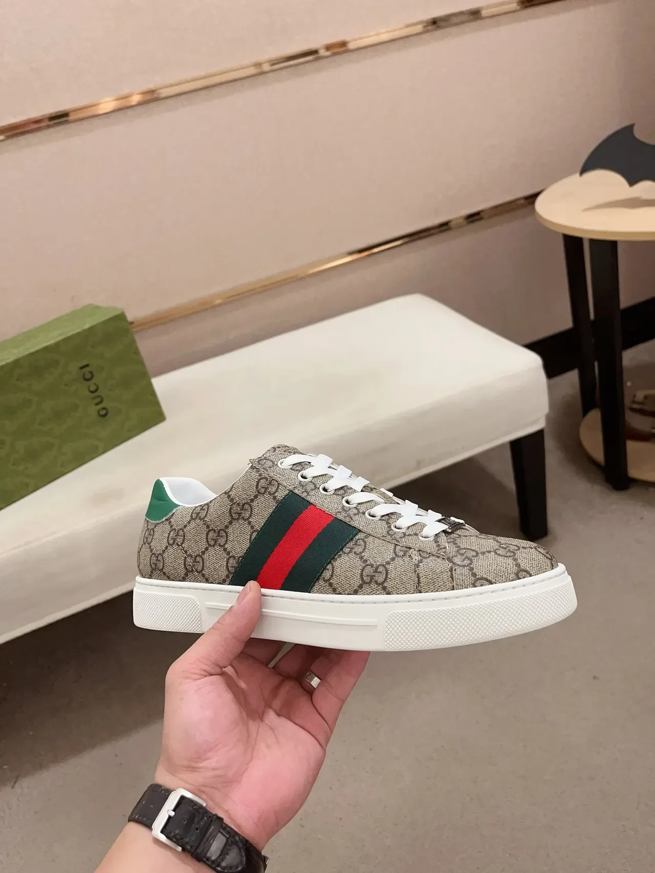 Gucci Tennis 1977 Beige GG Monogram Web Stripe sneakers lifestyle 4