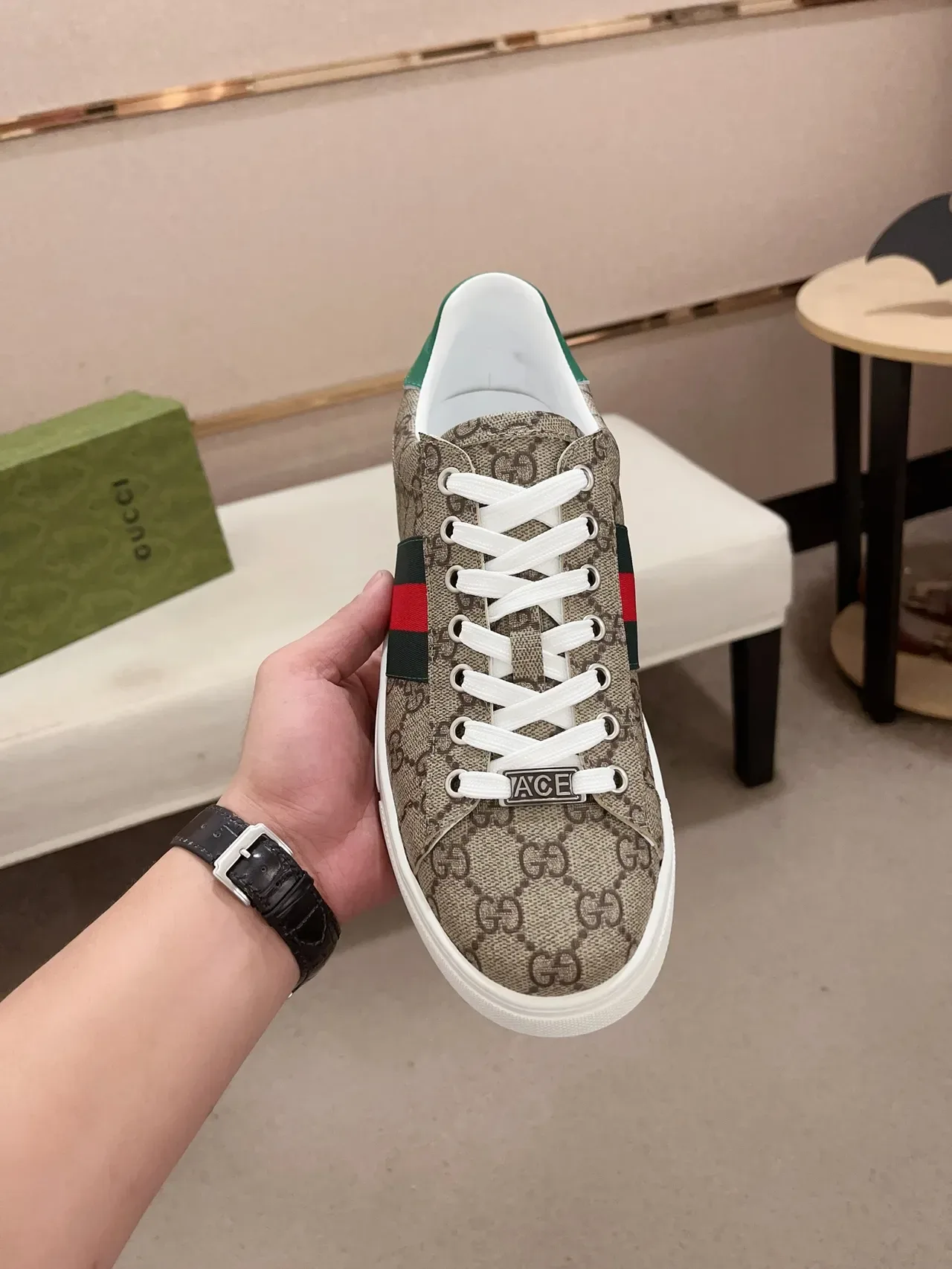 Gucci Tennis 1977 Beige GG Monogram Web Stripe sneakers lifestyle 5