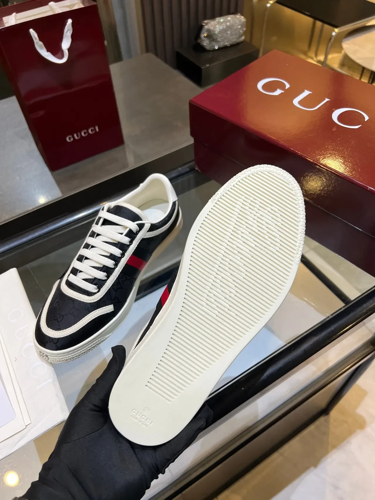 Gucci Tennis 1977 Black White Red Web Lifestyle Sneakers 2