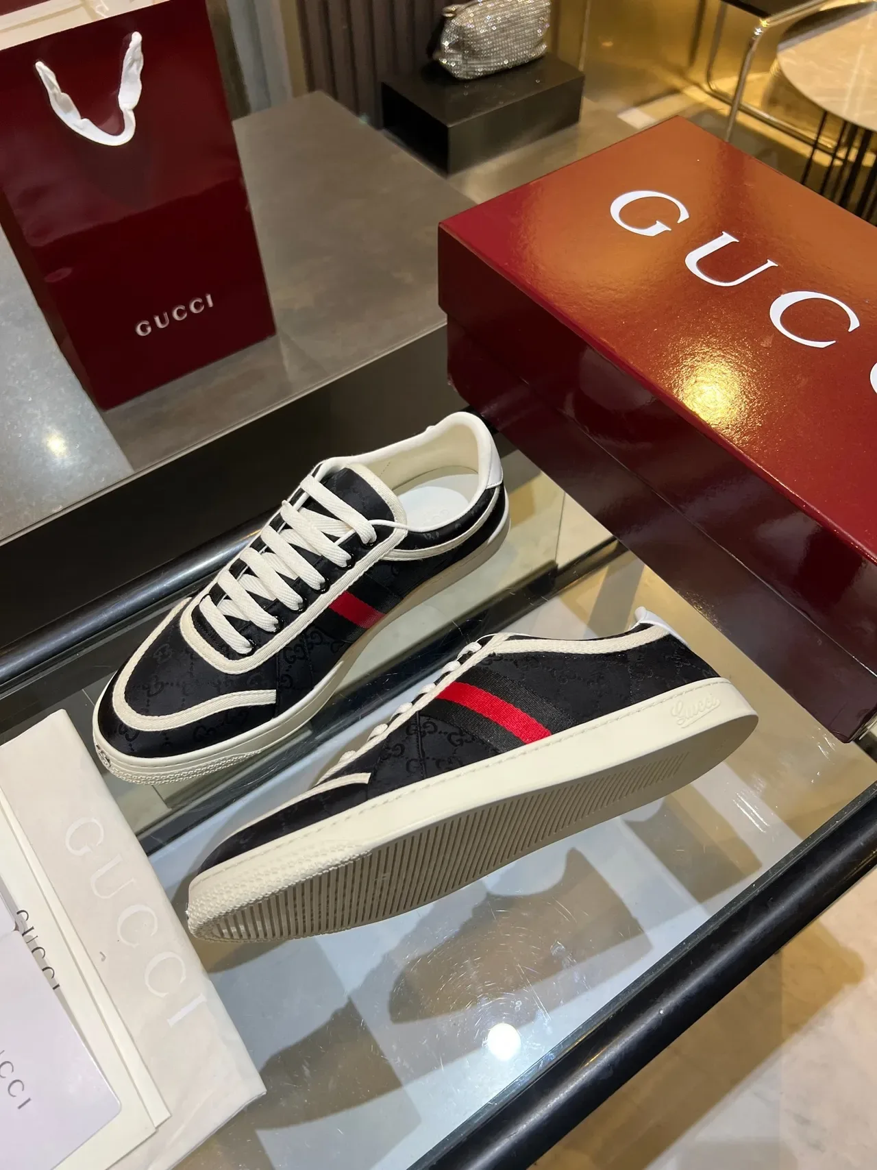 Gucci Tennis 1977 Black White Red Web Lifestyle Sneakers 3