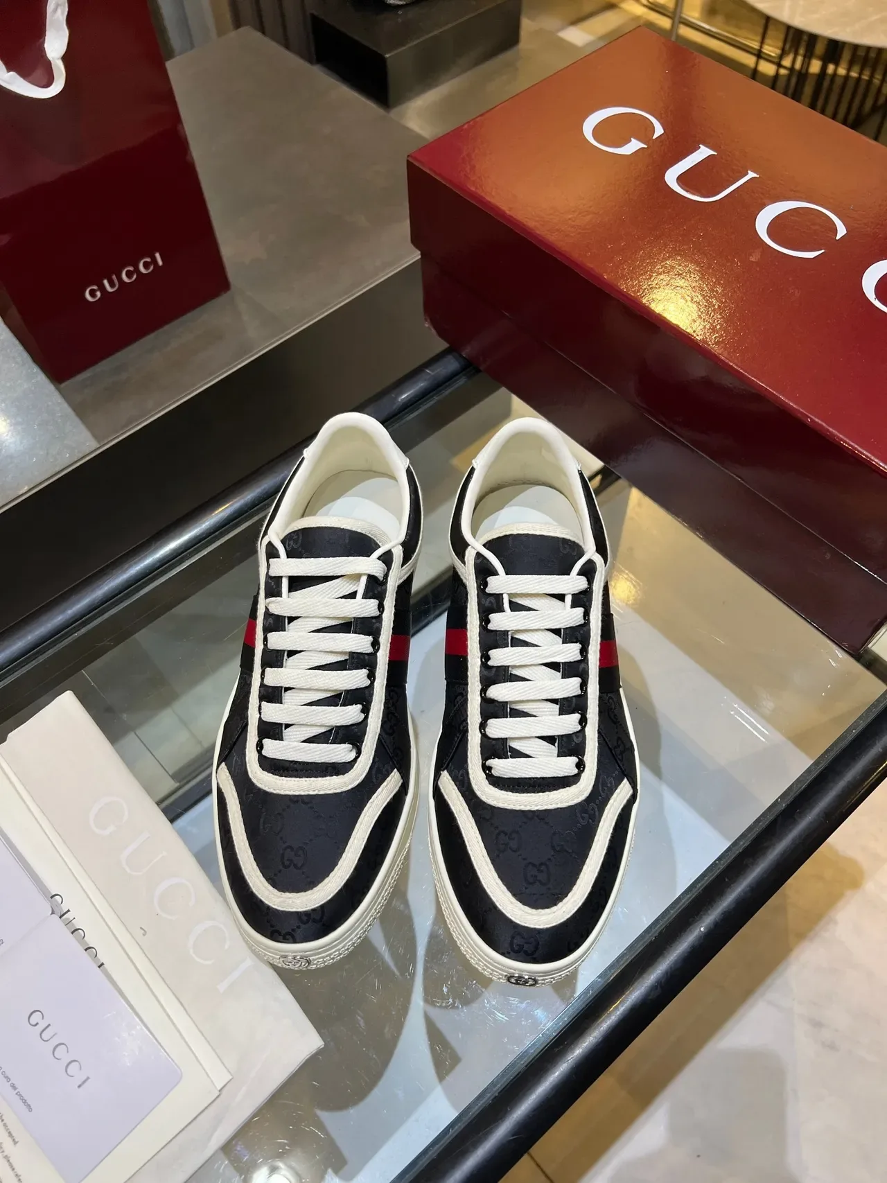 Gucci Tennis 1977 Black White Red Web Lifestyle Sneakers 4