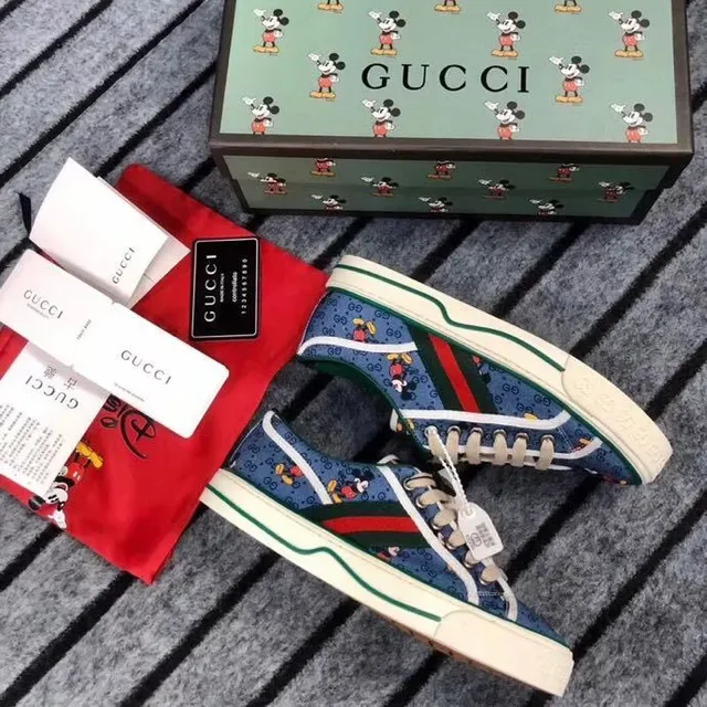 Gucci Tennis 1977 Navy Blue Mickey Mouse Print Lifestyle Sneakers 4