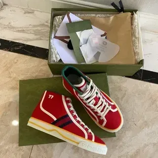 Gucci Tennis 1977 Red Green Web High-Top Lifestyle Sneakers