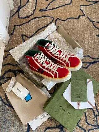 Gucci Tennis 1977 Red Green Web High-Top Lifestyle Sneakers 2