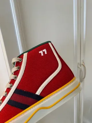 Gucci Tennis 1977 Red Green Web High-Top Lifestyle Sneakers 3