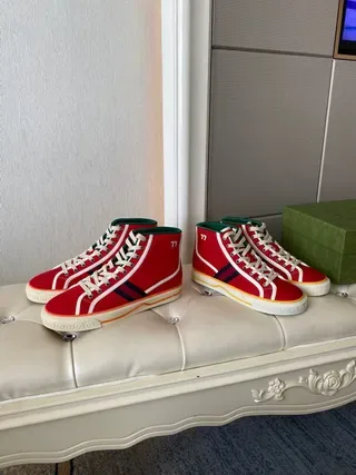 Gucci Tennis 1977 Red Green Web High-Top Lifestyle Sneakers 4
