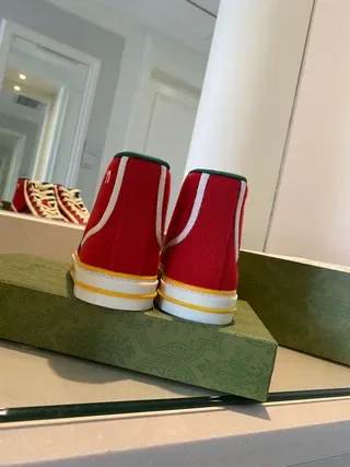 Gucci Tennis 1977 Red Green Web High-Top Lifestyle Sneakers 5