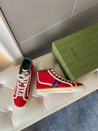Gucci Tennis 1977 Red Green Web High-Top Lifestyle Sneakers 7