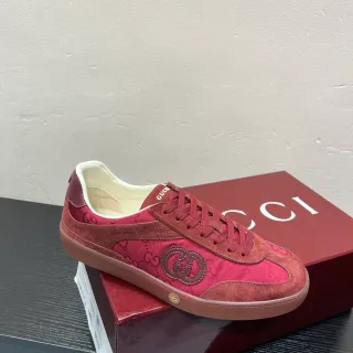 Gucci Tennis 1977 Red Monogram Canvas and Suede Lifestyle Sneakers