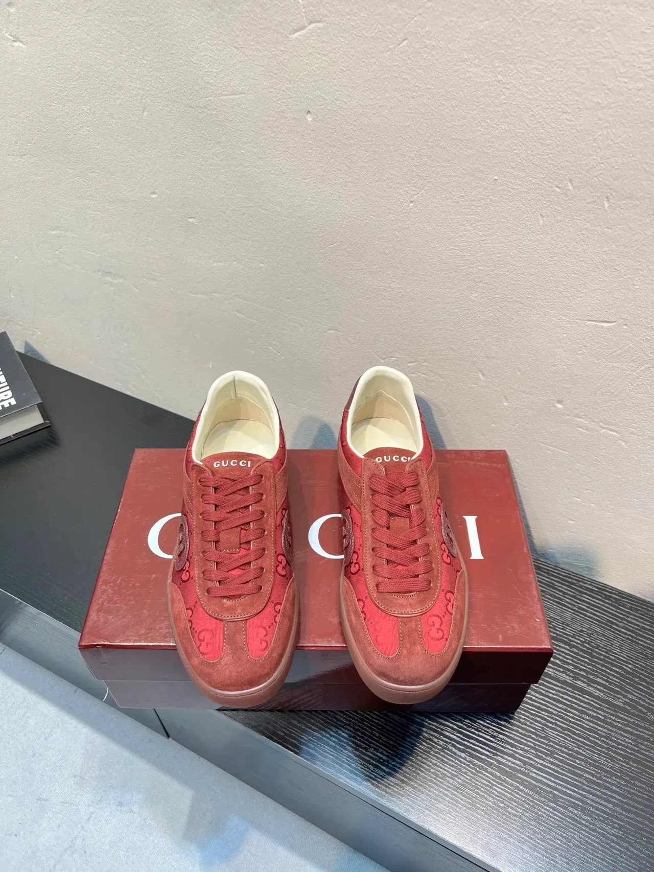 Gucci Tennis 1977 Red Monogram Canvas and Suede Lifestyle Sneakers 2