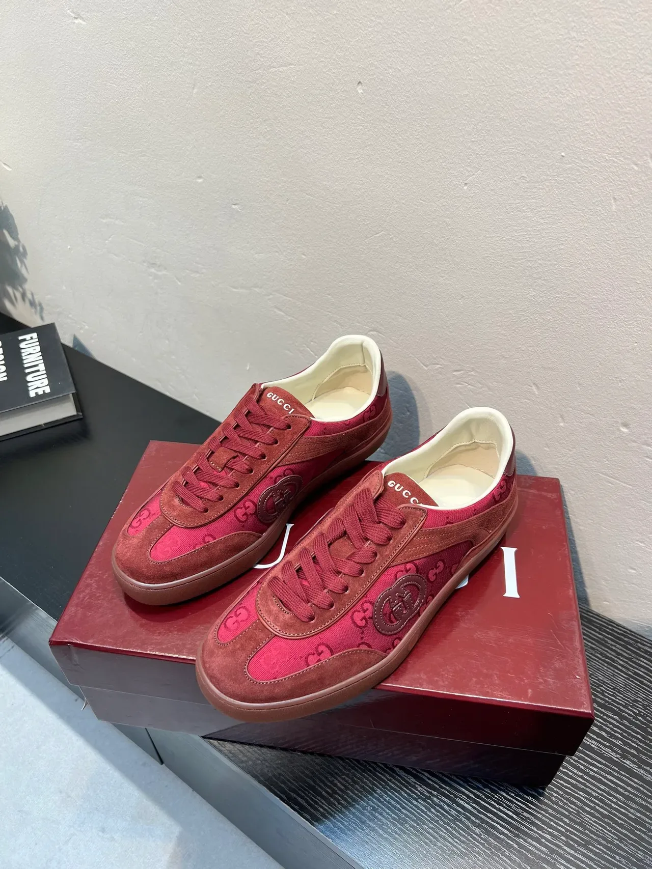 Gucci Tennis 1977 Red Monogram Canvas and Suede Lifestyle Sneakers 3