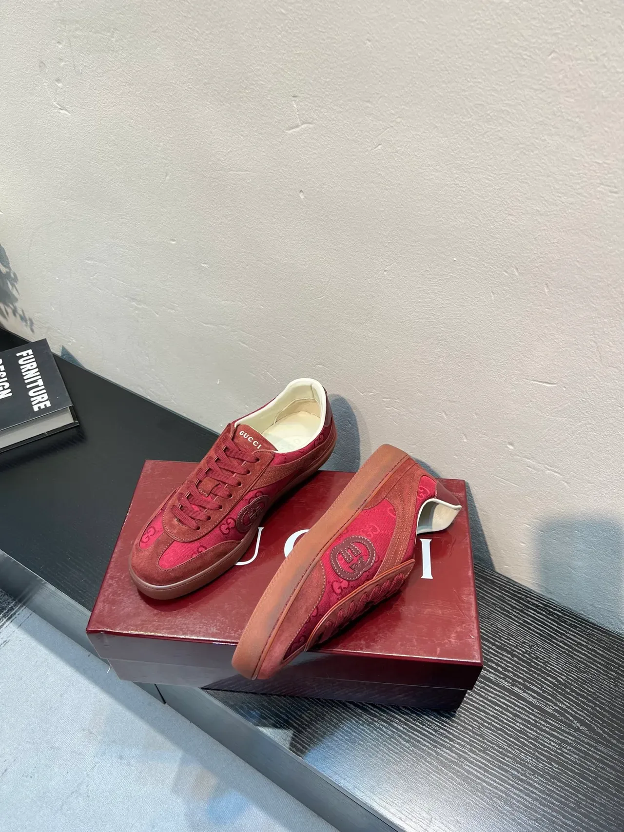 Gucci Tennis 1977 Red Monogram Canvas and Suede Lifestyle Sneakers 4