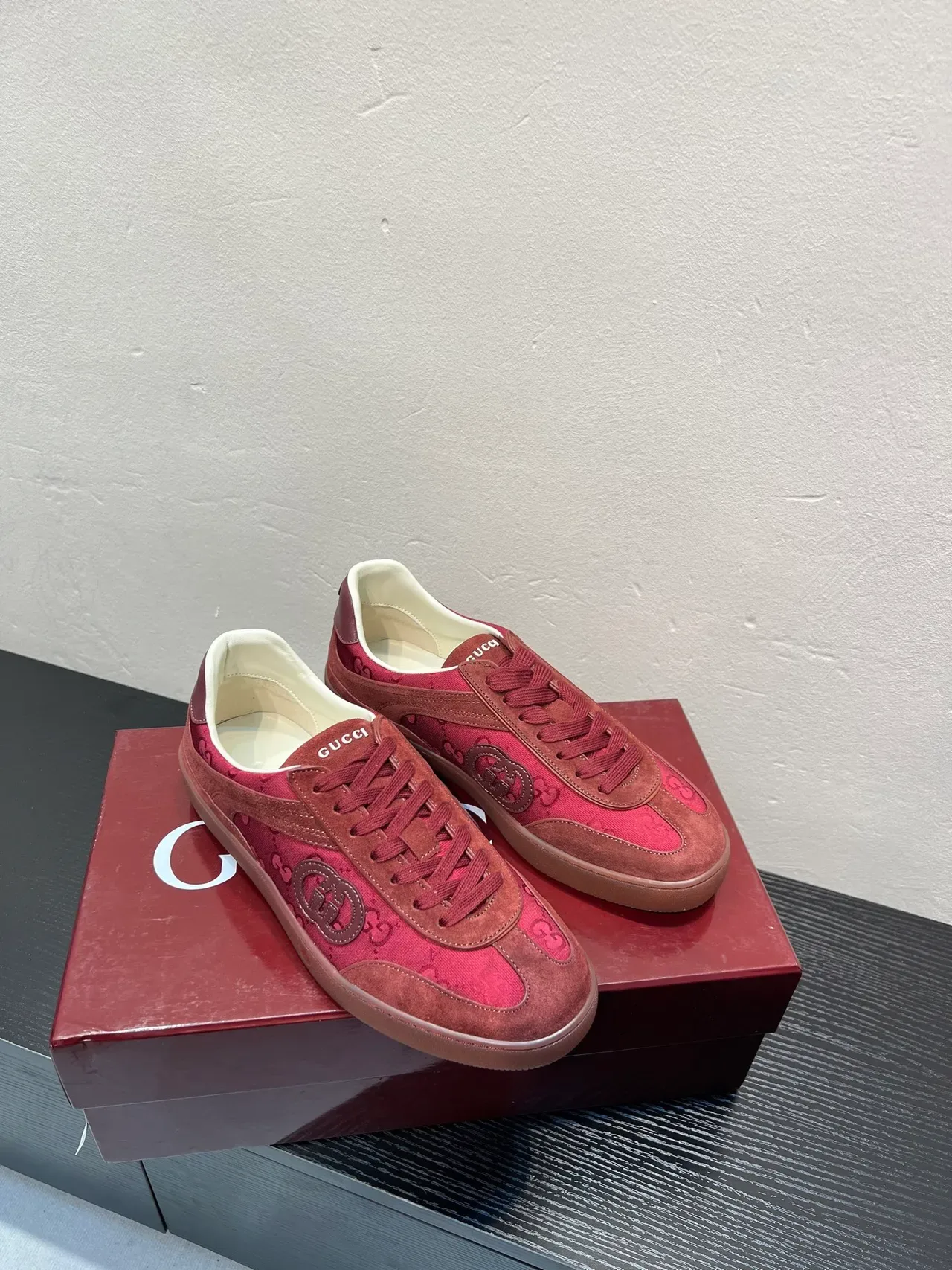 Gucci Tennis 1977 Red Monogram Canvas and Suede Lifestyle Sneakers 5