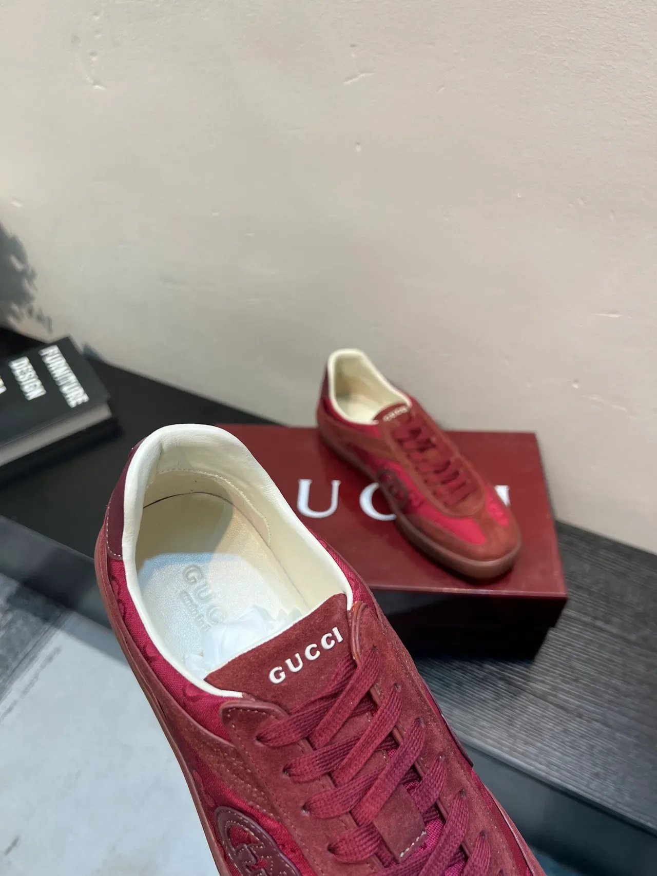 Gucci Tennis 1977 Red Monogram Canvas and Suede Lifestyle Sneakers 7
