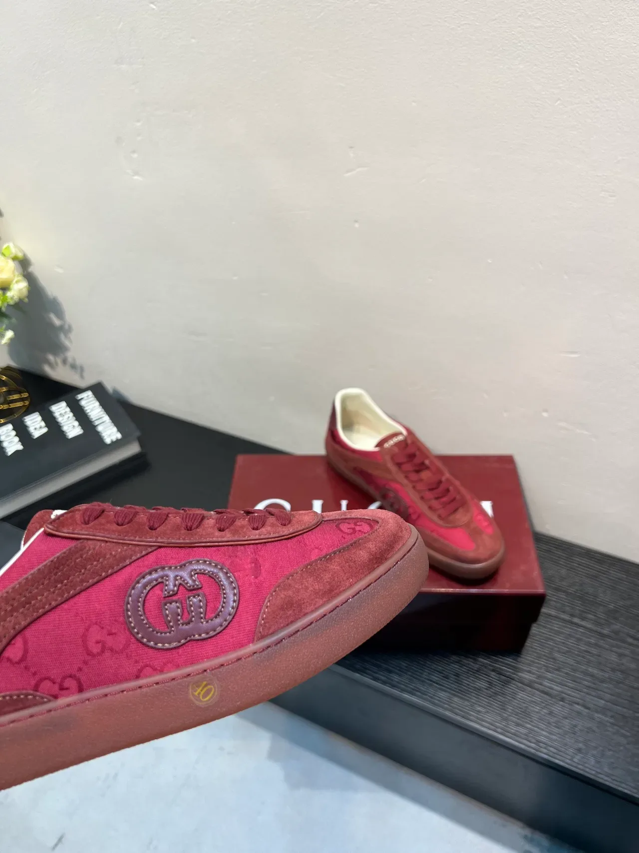 Gucci Tennis 1977 Red Monogram Canvas and Suede Lifestyle Sneakers 9