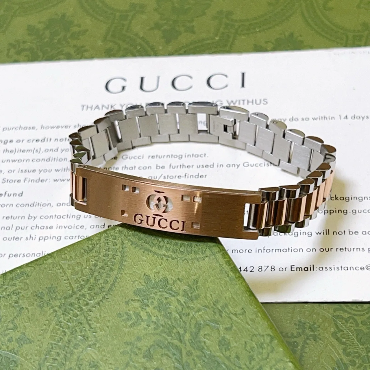Gucci Two-Tone Engraved Logo Link Bracelet 3