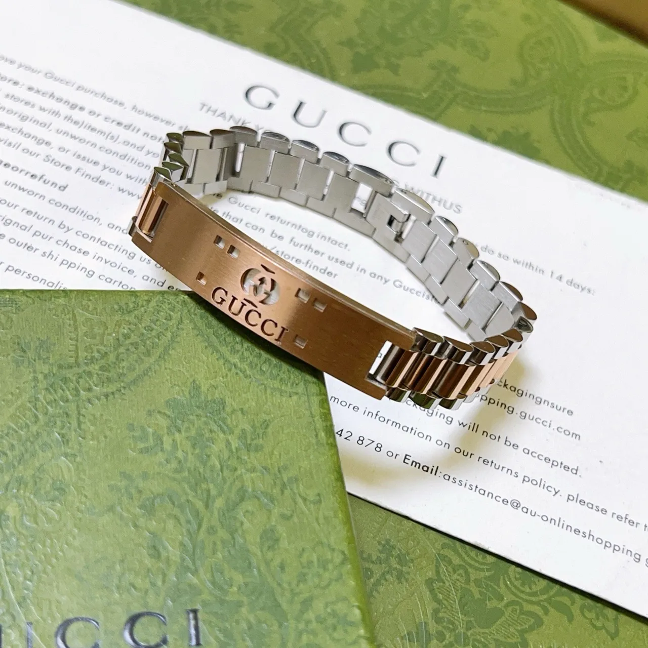 Gucci Two-Tone Engraved Logo Link Bracelet 4