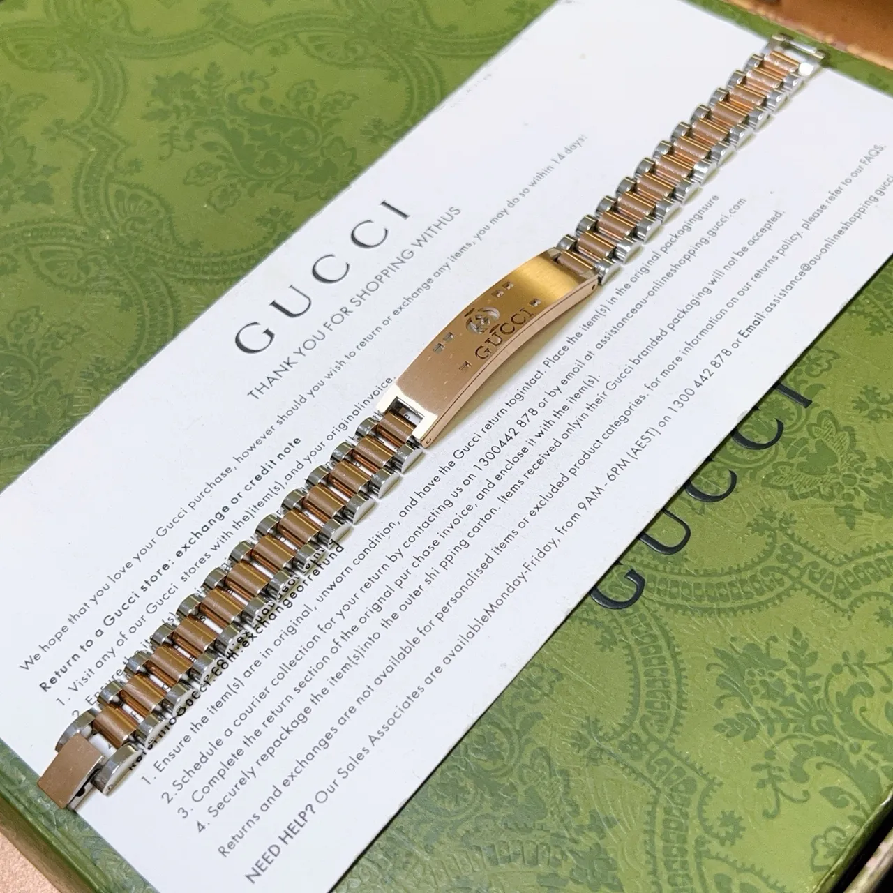 Gucci Two-Tone Engraved Logo Link Bracelet 5
